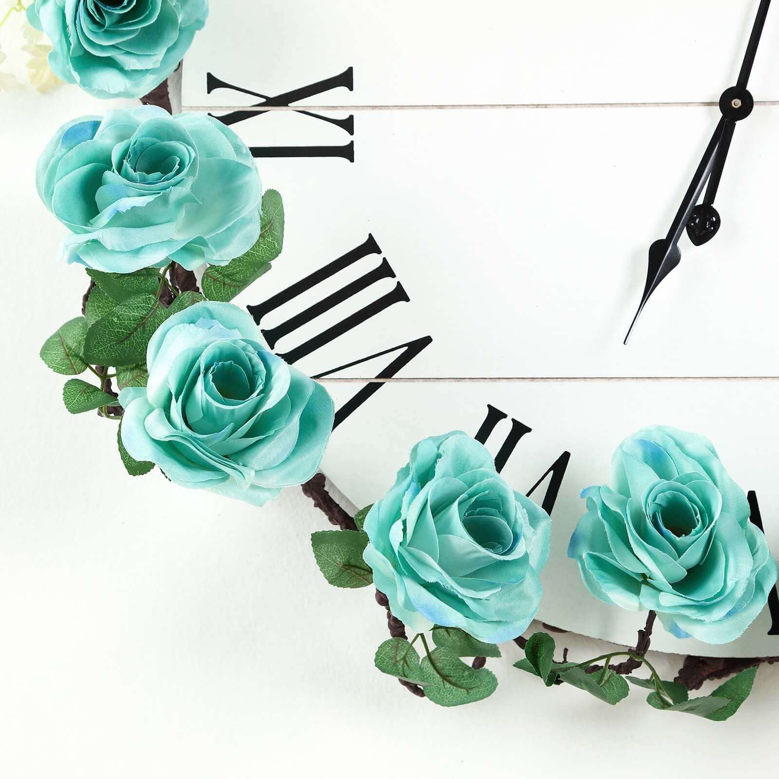 Aqua/Turquoise Artificial Silk Rose Hanging Flower Garland Vine 6ft