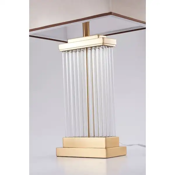 Gold Metal Table Lamp With Glass Rods And Shade