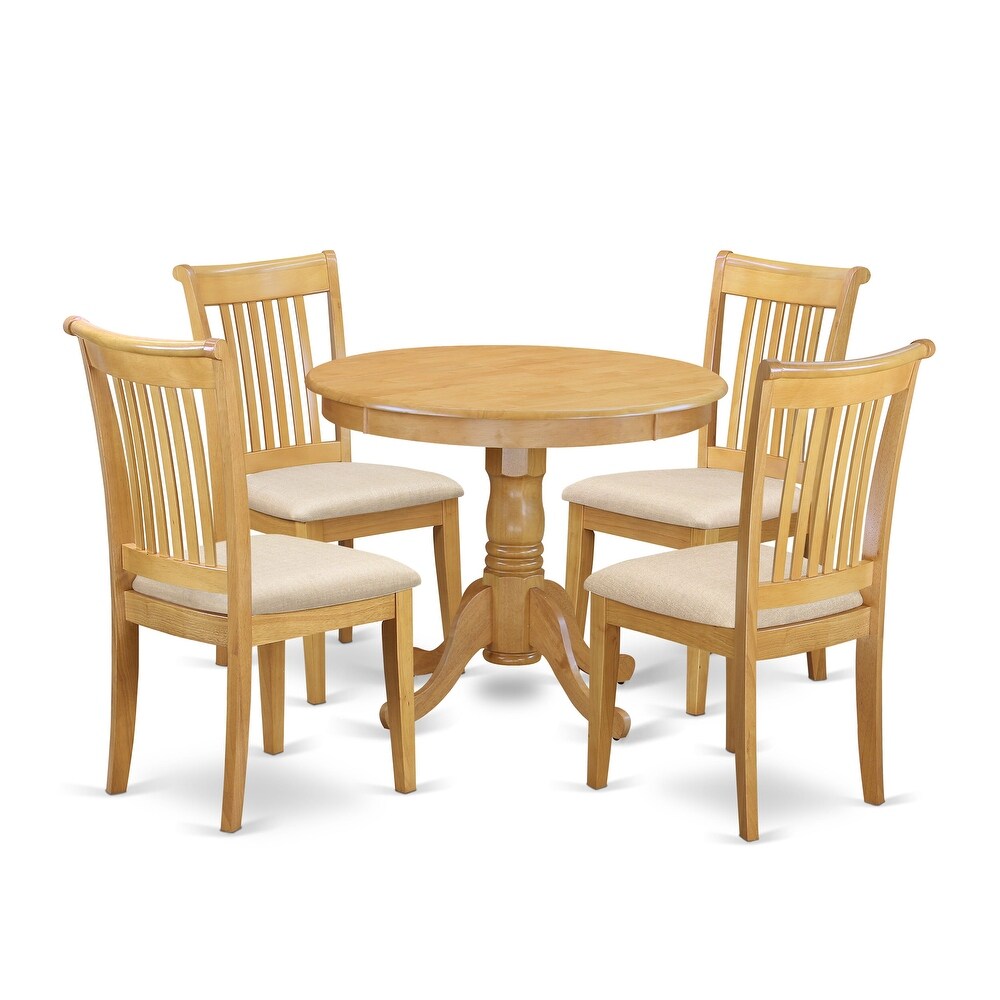 East West Furniture Kitchen Table Set Includes a Round Dining Table and Dining Room Chairs  Oak (Pieces   Seat Options)