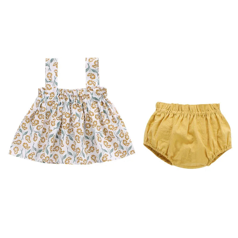 2Pcs/Set Summer Thin Newborn Baby Clothes For Girls Set Print Mini Dress And PP Shorts Infant Baby Clothing Outfit