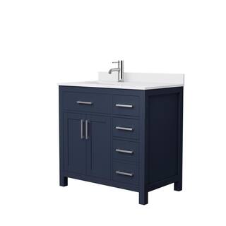 Wyndham Collection Beckett 36 in. W x 22 in. D x 35 in. H Single Sink Bathroom Vanity in Dark Blue with White Cultured Marble Top WCG242436SBNWCUNSMXX