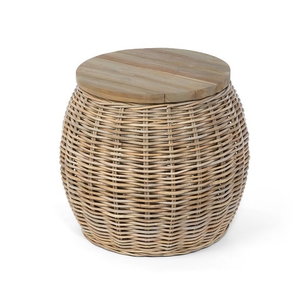 Rattan Side Table with Wood Top - Natural - 23.5