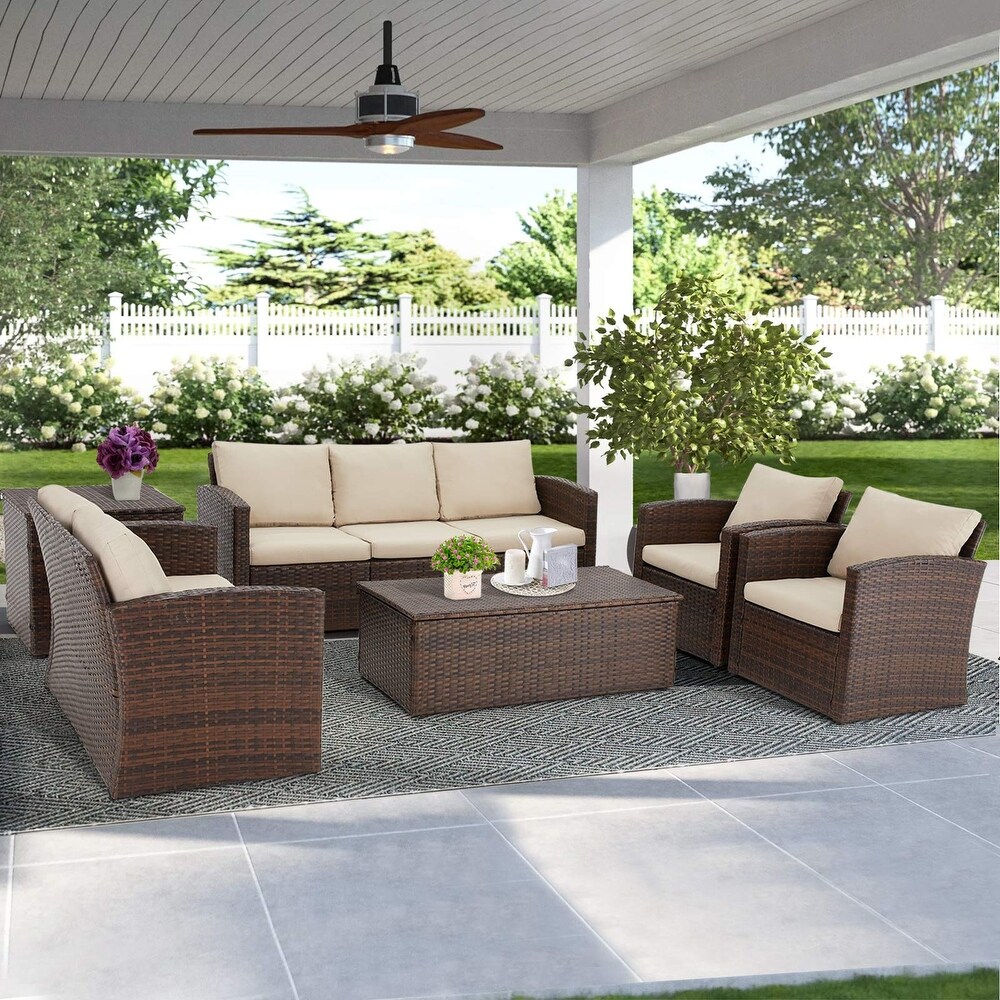 AECOJOY 7 Pieces Patio Sectional Sofa Outdoor Wicker Furniture Set