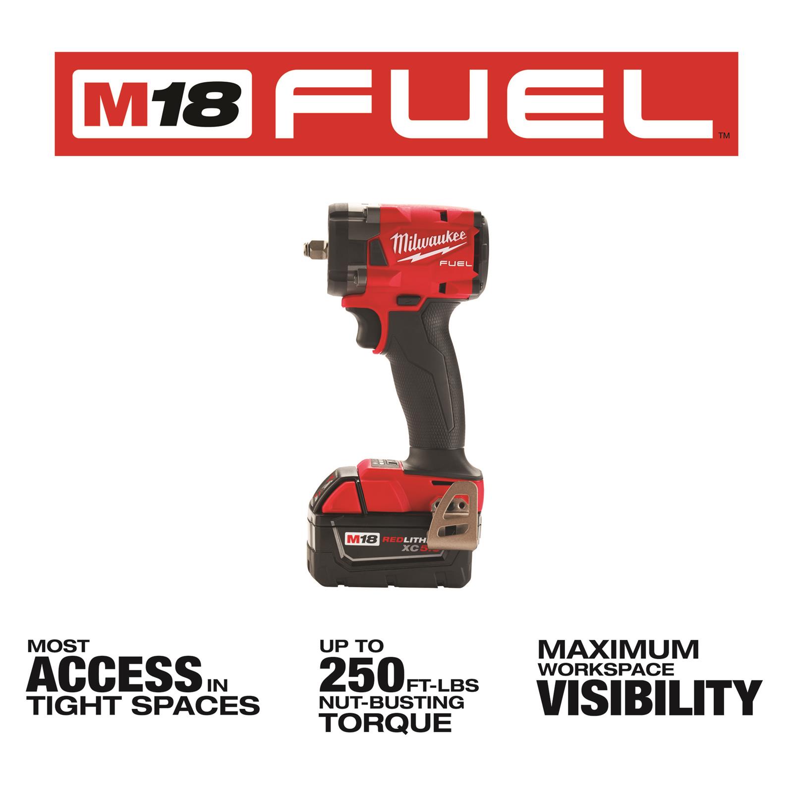 Milwaukee Tool 2854-22 Milwaukee M18 FUEL 3/8 in. Compact Impact Wrenches with Friction Ring