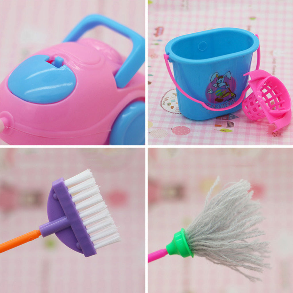 Rinhoo 9pcs/set Mini Pretend Play Mop Broom Toys Cute Kids Cleaning Furniture Tools Kit House Clean Toys Color Random