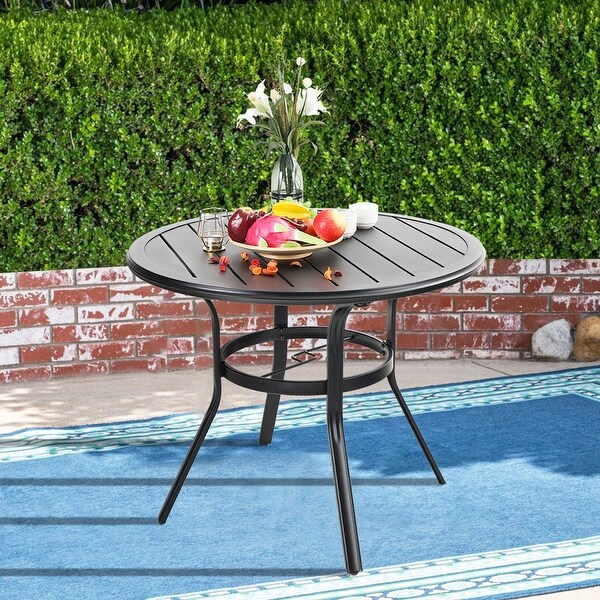 MAISON ARTS Outdoor Patio Dining Table AllWeather Round Metal Bistro Table with Umbrella Hole for Backyard Lawn Garden