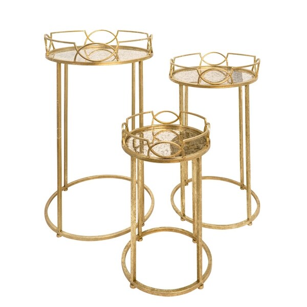 Set of 3 Gold and Clear Distressed Accent End Tables 32