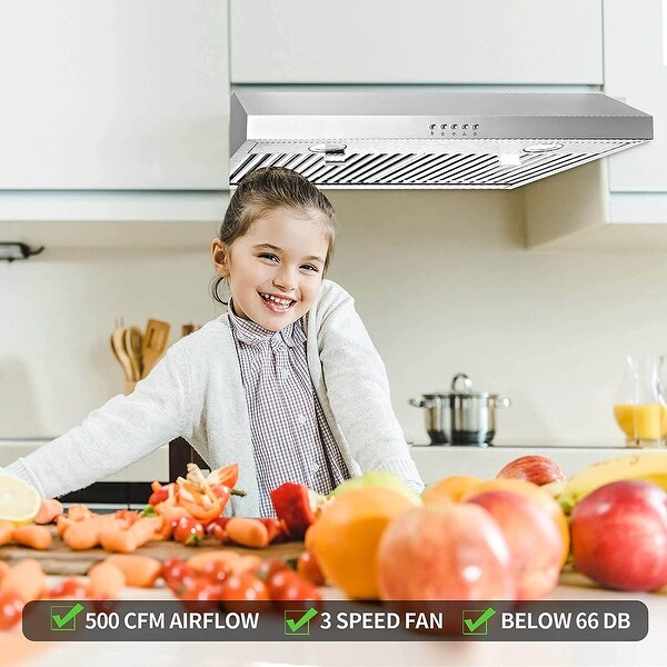 30 inch Under Cabinet Range Hood with 3 Way Venting 500 CFM Kitchen Vent Hood