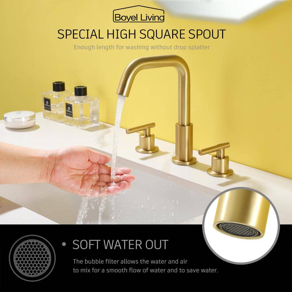 Boyel Living 8 in Widespread 2Handle MidArc Bathroom Faucet with Valve and cUPC Water Supply Lines in Brushed Gold