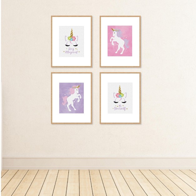 Big Dot Of Happiness Rainbow Unicorn Unframed Magical Unicorn Nursery And Kids Room Linen Paper Wall Art Set Of 4 Artisms 8 X 10 Inches