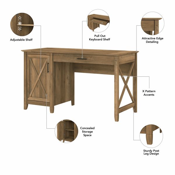 Bush Furniture Key West 54W Computer Desk with Keyboard Tray and Storage in Reclaimed Pine