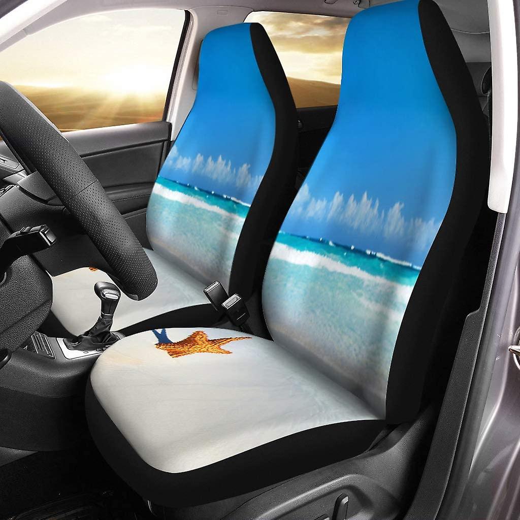 Set Of 2 Car Seat Covers Beach Tropical Sea Under The Blue Sky Scene Summer Universal Auto Front Seats Protector Fits