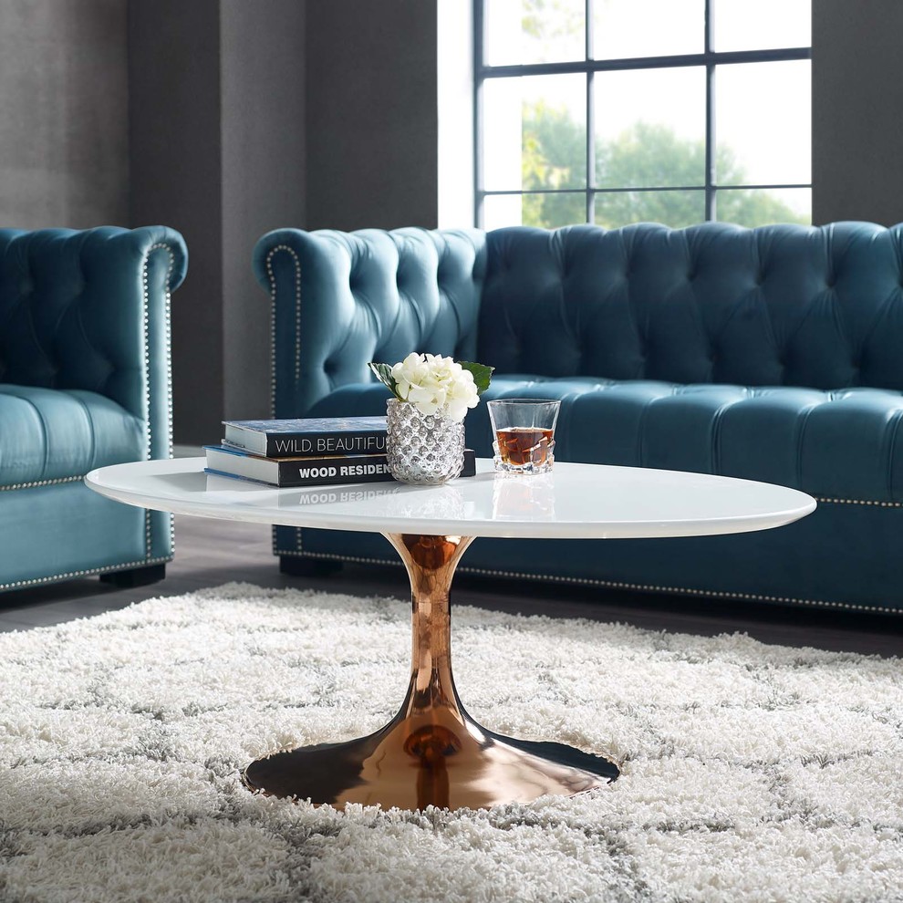 Modern Deco Coffee Table  Metal Steel Wood  White Rose Gold   Midcentury   Coffee Tables   by House Bound  Houzz