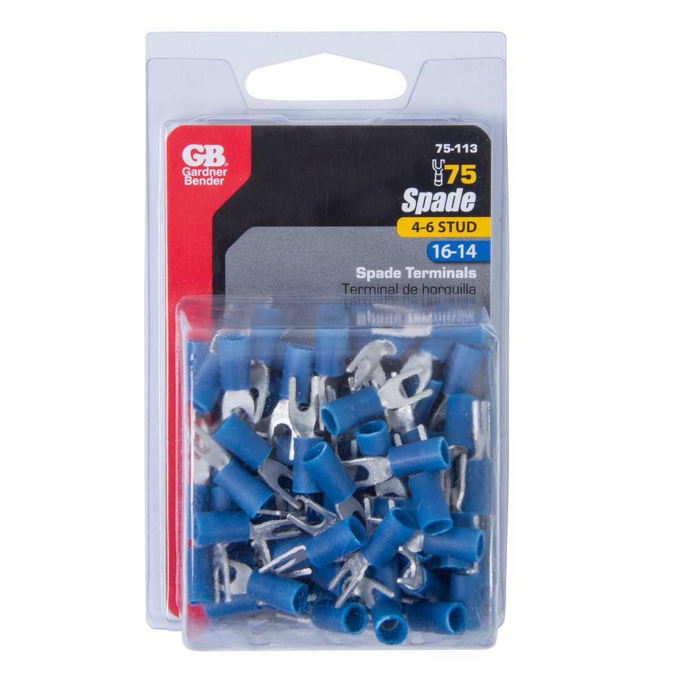 Gardner Bender 16 14 AWG 4-6 Stud Size Blue Vinyl-Insulated Spade Terminals (75-Pack) 75-113