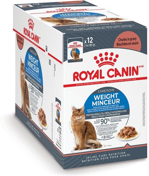 Royal Canin Feline Care Nutrition Weight Care Adult Chunks in Gravy Pouch Cat Food， 3-oz， case of 12