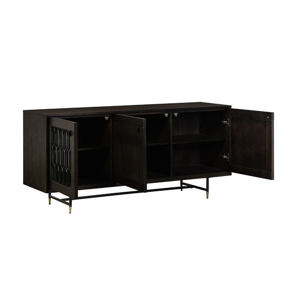 Wooden Buffet with Three Door Cabinets and Metal Base， Brown