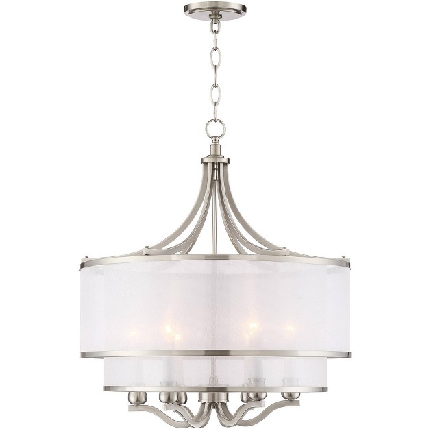 Wide Modern Double White Organza Shade 6 light Fixture For Dining Room Kitchen Island