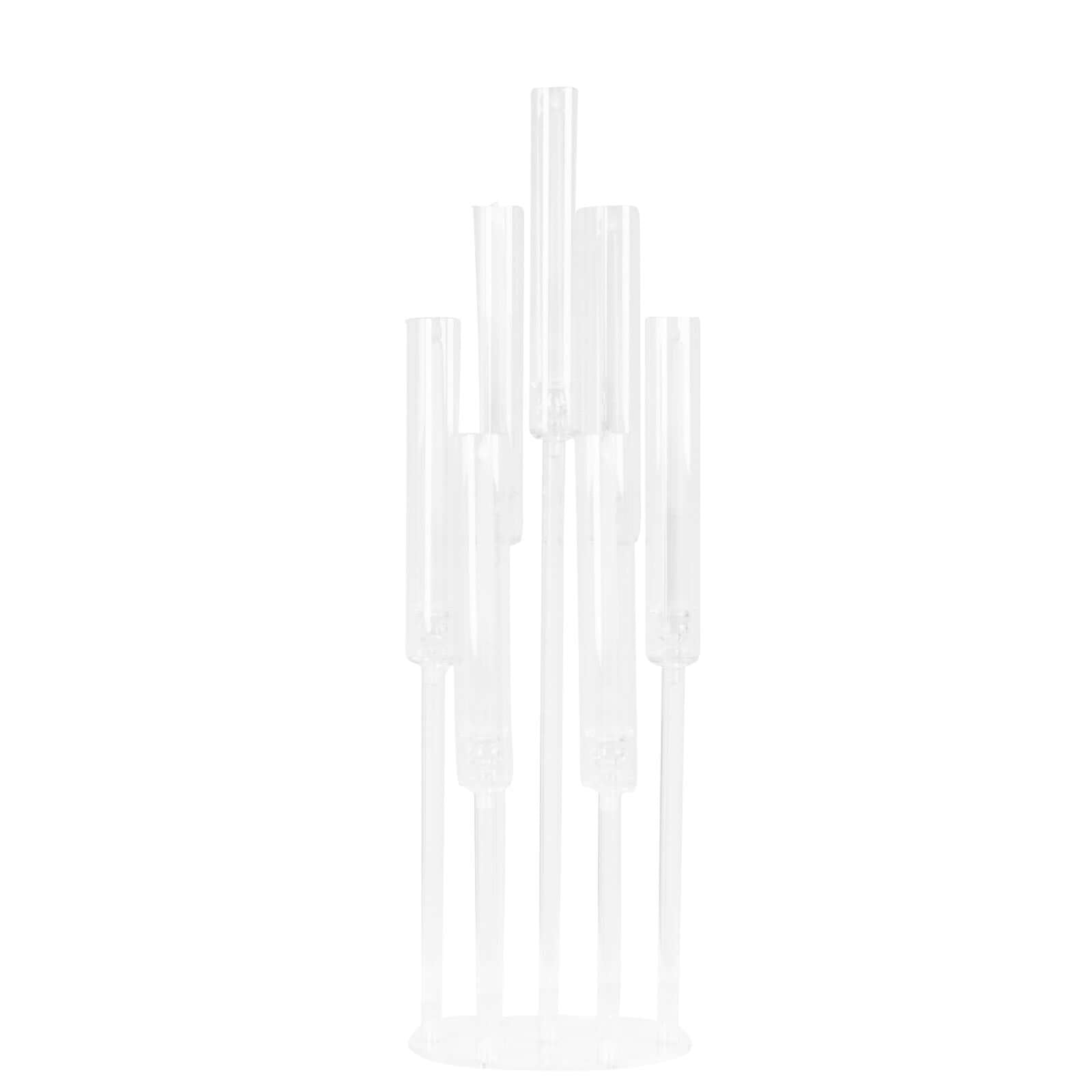 7 Arm Clear Acrylic Cluster Round Taper Candle Holder Candelabra, Pillar Candle Stick Stand With Circular Base - 33