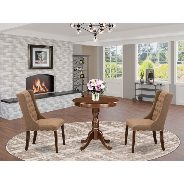 3-Pc Dining Room Table Set - 2 Kitchen Chairs and 1 Kitchen Table - Mahogany Finish (Seat Type Options)