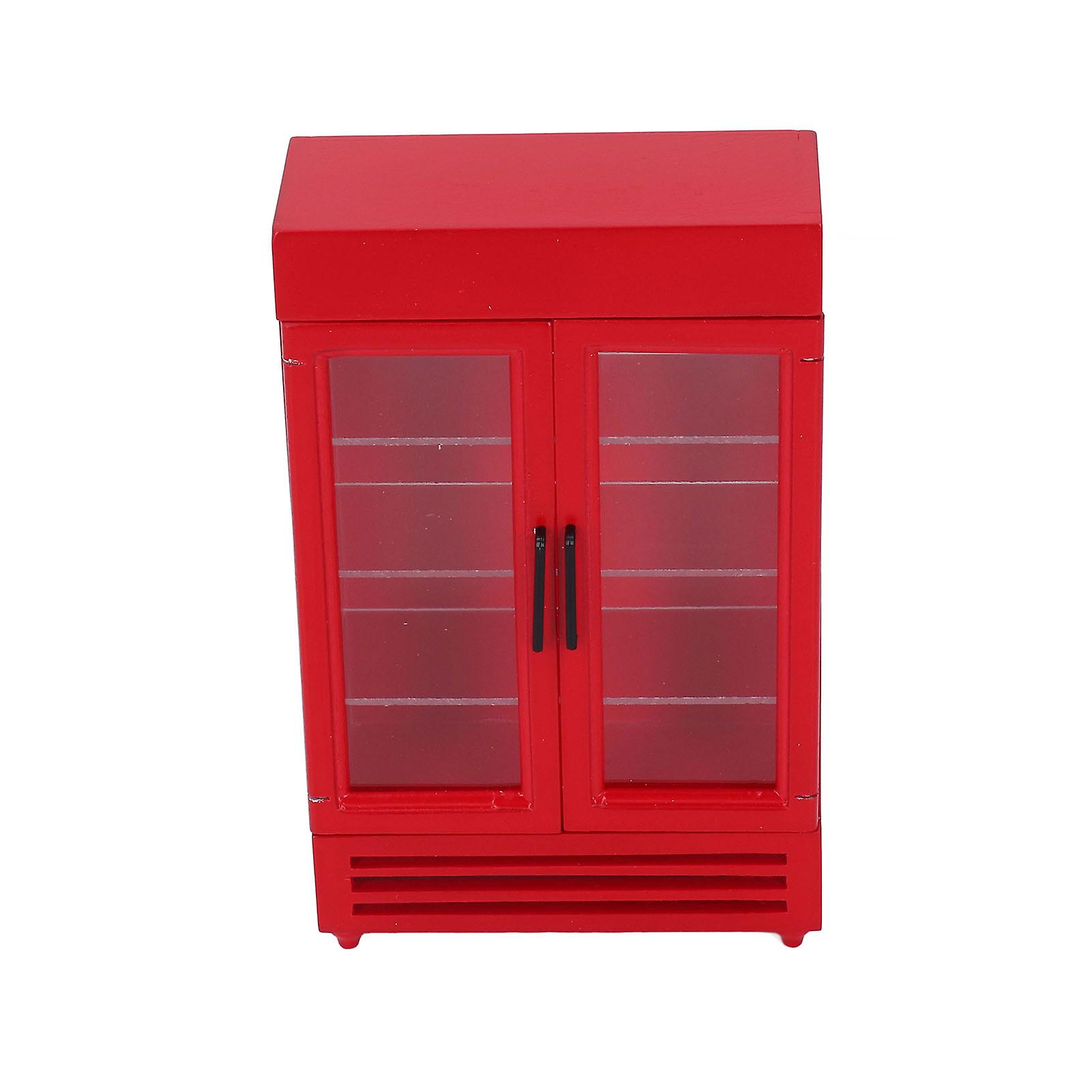 Dollhouse Refrigerator Simulation Exquisite Portable Miniature Wood Fridge for 1:12 Dollhouse Red