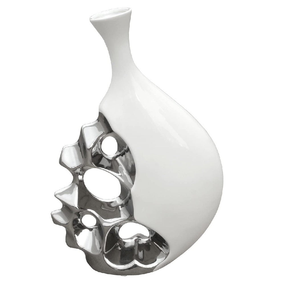 Britalia 880004 Chrome & White Platinum Fired Ceramic Emmentaler Vase 32cm