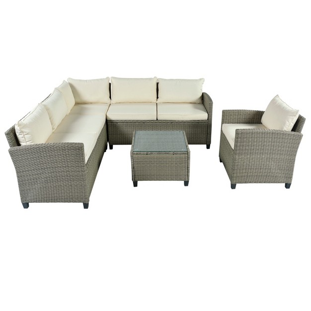 5 piece Outdoor Conversation Set With Coffee Table Cushions And Single Chair modernluxe