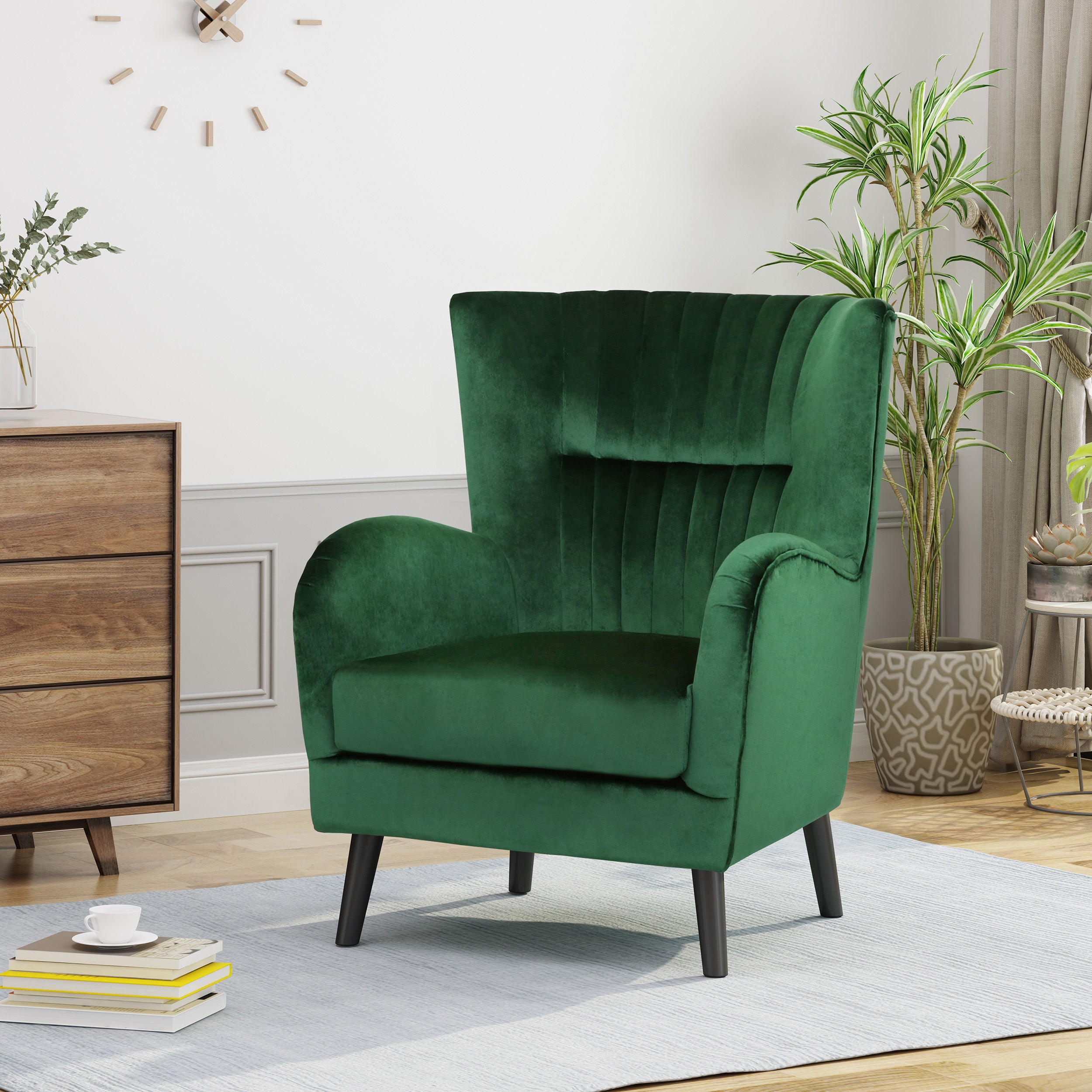 Marcia Modern Glam Channel Stitch Velvet Club Chair with Tapered Legs