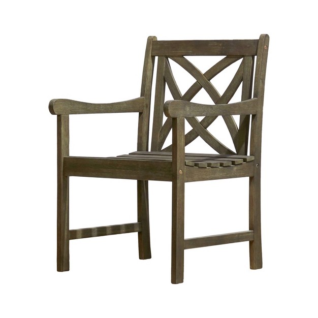 Azen Lloyd Farmhouse Acacia Hardwood Patio Arm Chair Gray Wash