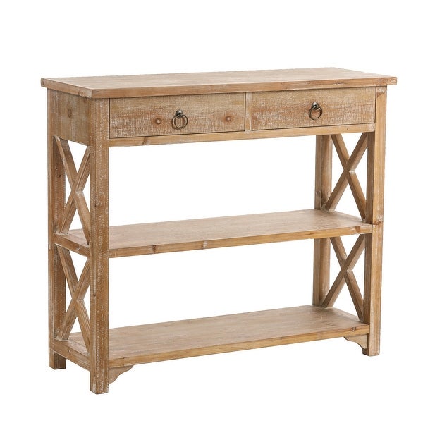 Natural Wood Storage Console Table with 2-Drawer and 2-Shelf - 34.06