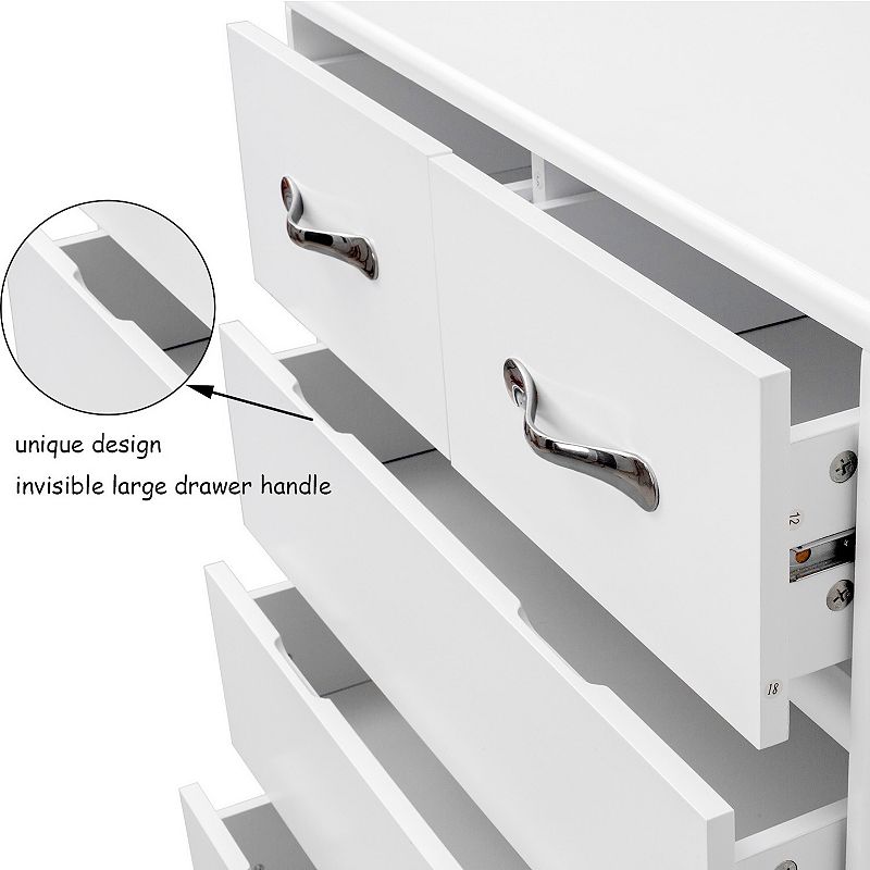 6 Drawer Chest with Curved Metal Handle， White