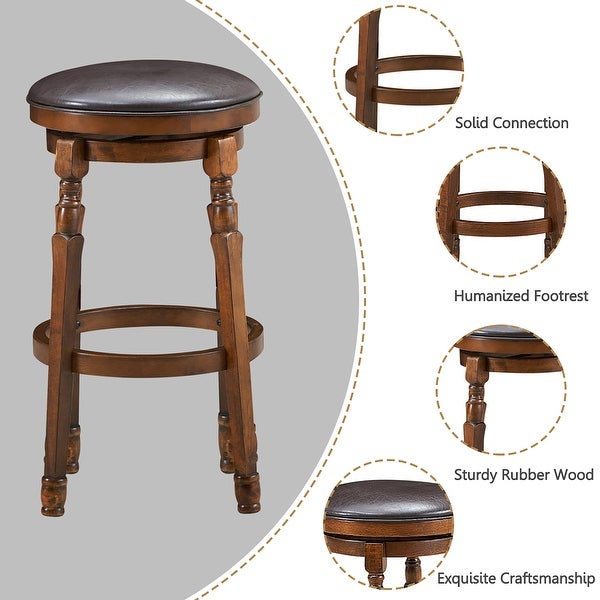 Set of 2 Backless Bar Stools Counter Height Stool with Swivel Seat