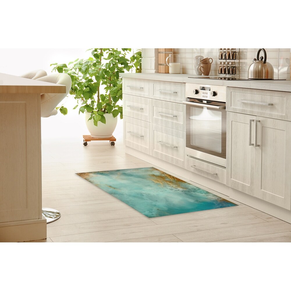 AQUA and GOLD HIRES Kitchen Mat by Kavka Designs