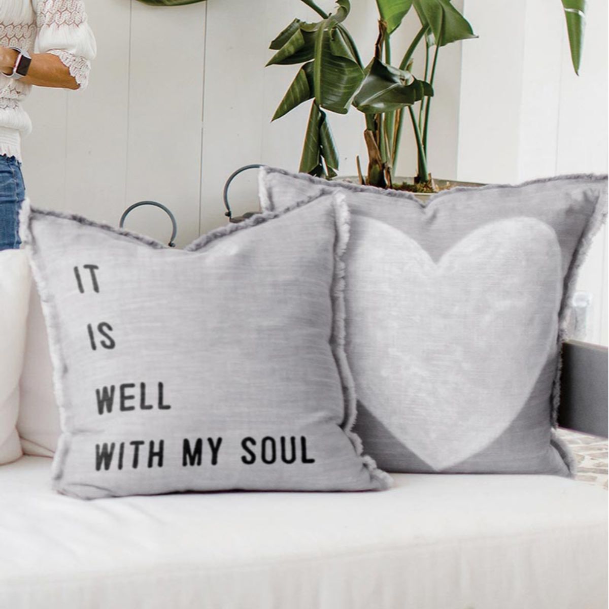 26 Gray Decorative Euro Pillow with It Is Well with My Soul Print Design