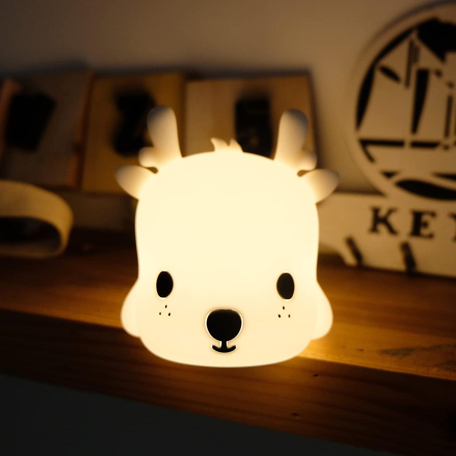 Night Light For Kids Room， Deer Lamp Animal Cute Birthday Gifts Teen Girl， Kawaii Bedroom Decor， 7 Colors Rechargeable Silicone Portable Toddler Baby