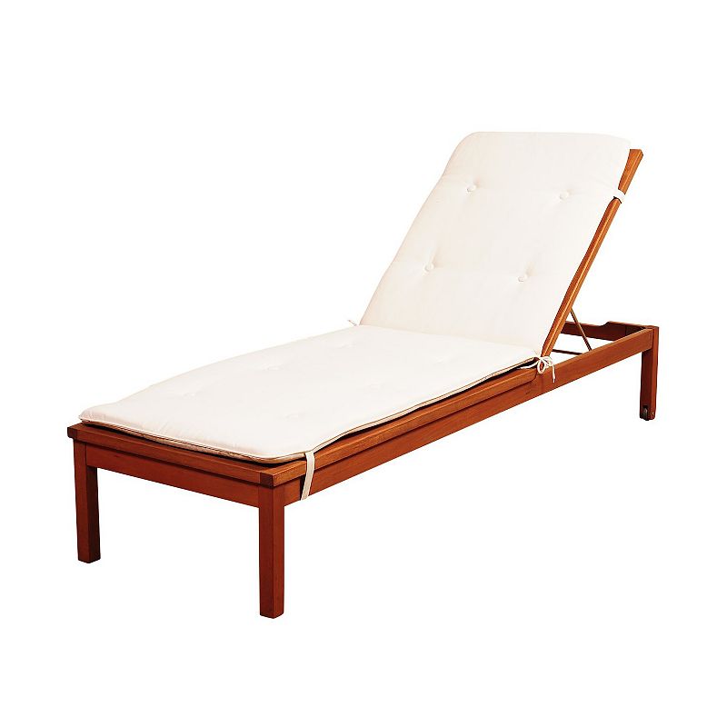 76 Brown Washburn Wheel Patio Lounger - White Cushion