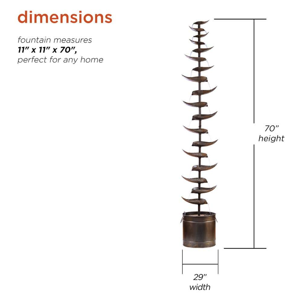 Alpine Corporation 70 in. Tall Indoor/Outdoor Metal Tiered Floor Water Fountain MCC390L-SL