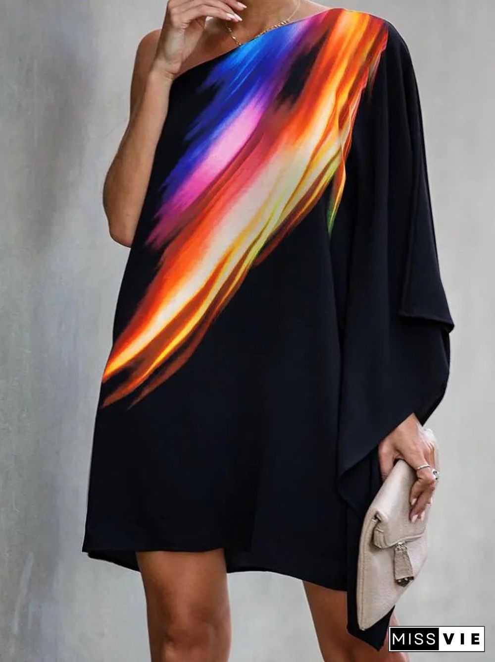 Women'S Dresses Printed One-Shoulder Casual Dress