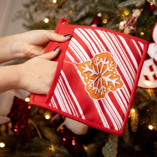 9.5H Sullivans Christmas Gingerbread Potholders Set of 2，RedWhite