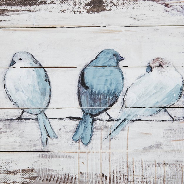 X 12 quot Perched Birds Hand Painted Wood Plank White gray