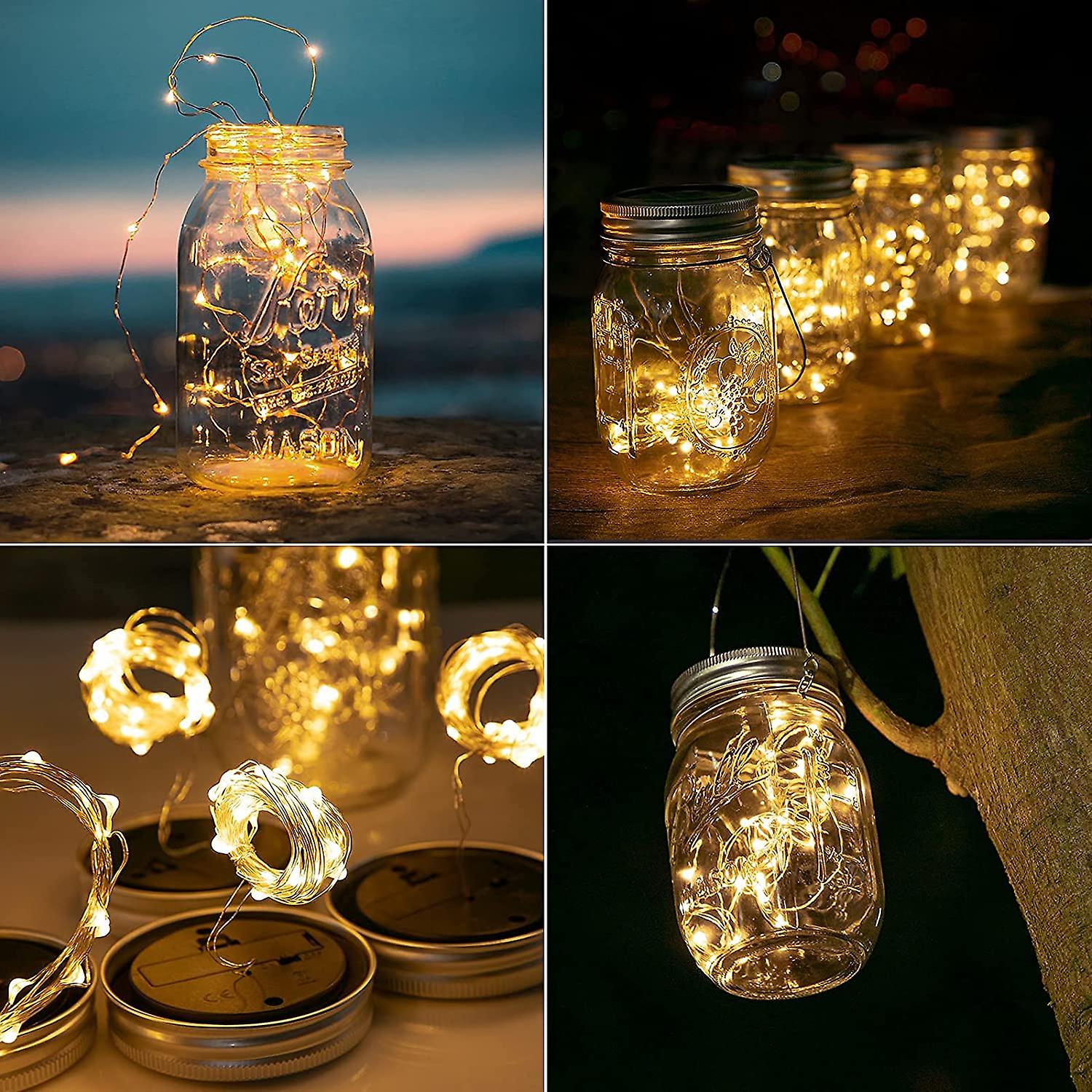 Solar Mason Jar Lights 20 Led Waterproof Fairy Firefly Jar Lid With Handles Lights For Patio Garden Wedding Decoration