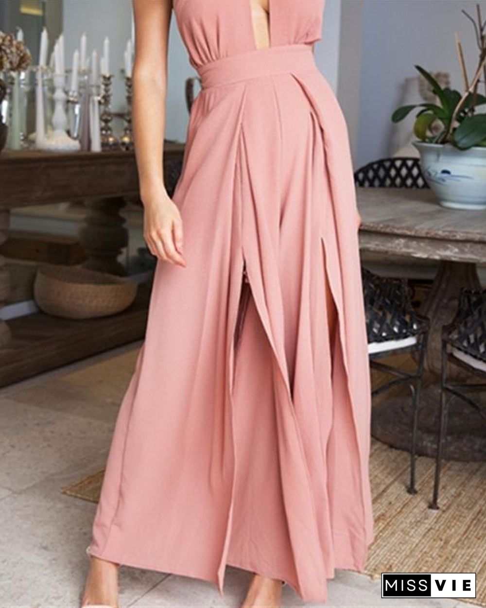 Sleeveless Backless Slim Strap Wide Leg Jumpsuit