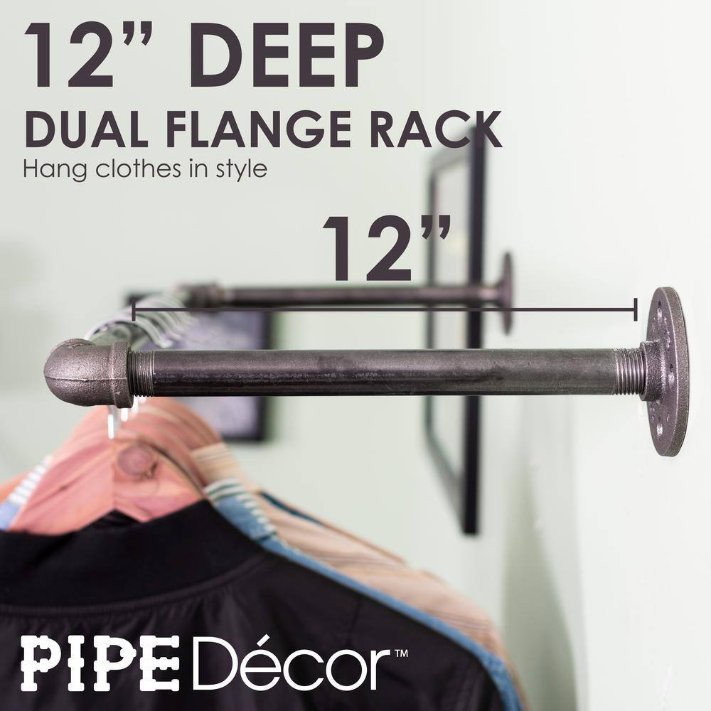 Pipe Decor 12 in. x 2 ft. L Black Pipe Wall Mounted Clothing Rack Kit 365 PDMWD10