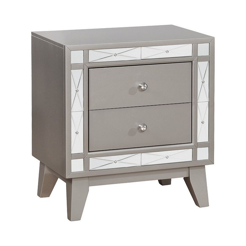 Wooden Nightstand with 2 Drawers， Mercury Silver