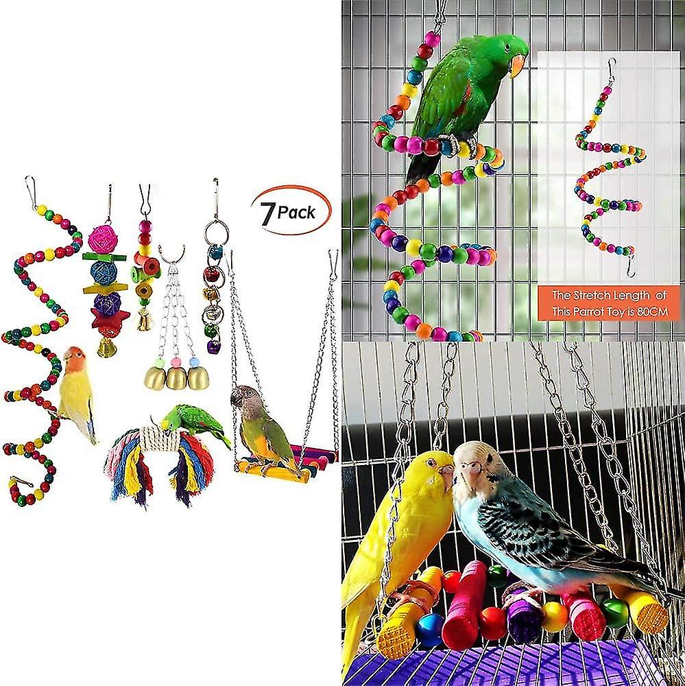 Parrot Hanging Toys， 7 Pcs Parrot Bird Toys Hanging Bird Bell Toy Bird Swing Hanging Toy Bird Cage Toys