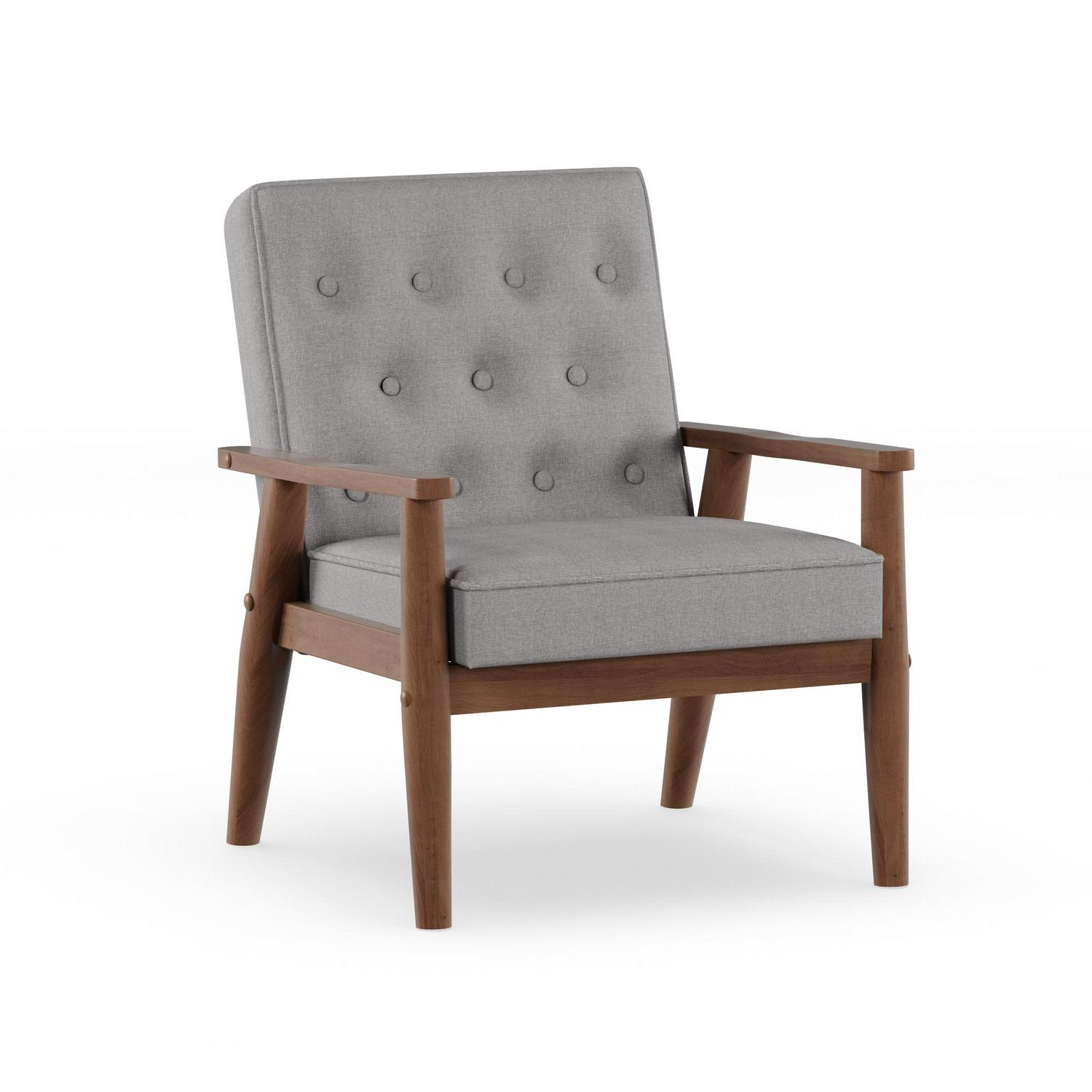 Samu Mid-Century Retro Modern Grey Fabric Upholstered Wooden Lounge Chair by Bellamy Studios