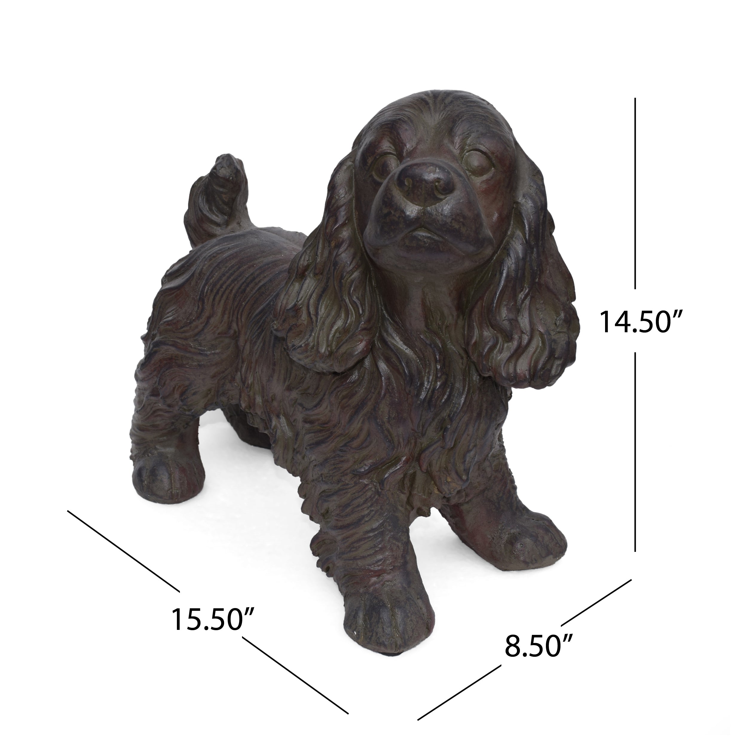 Messiah Outdoor Cocker Spaniel Dog Garden Statue, Brown Finish