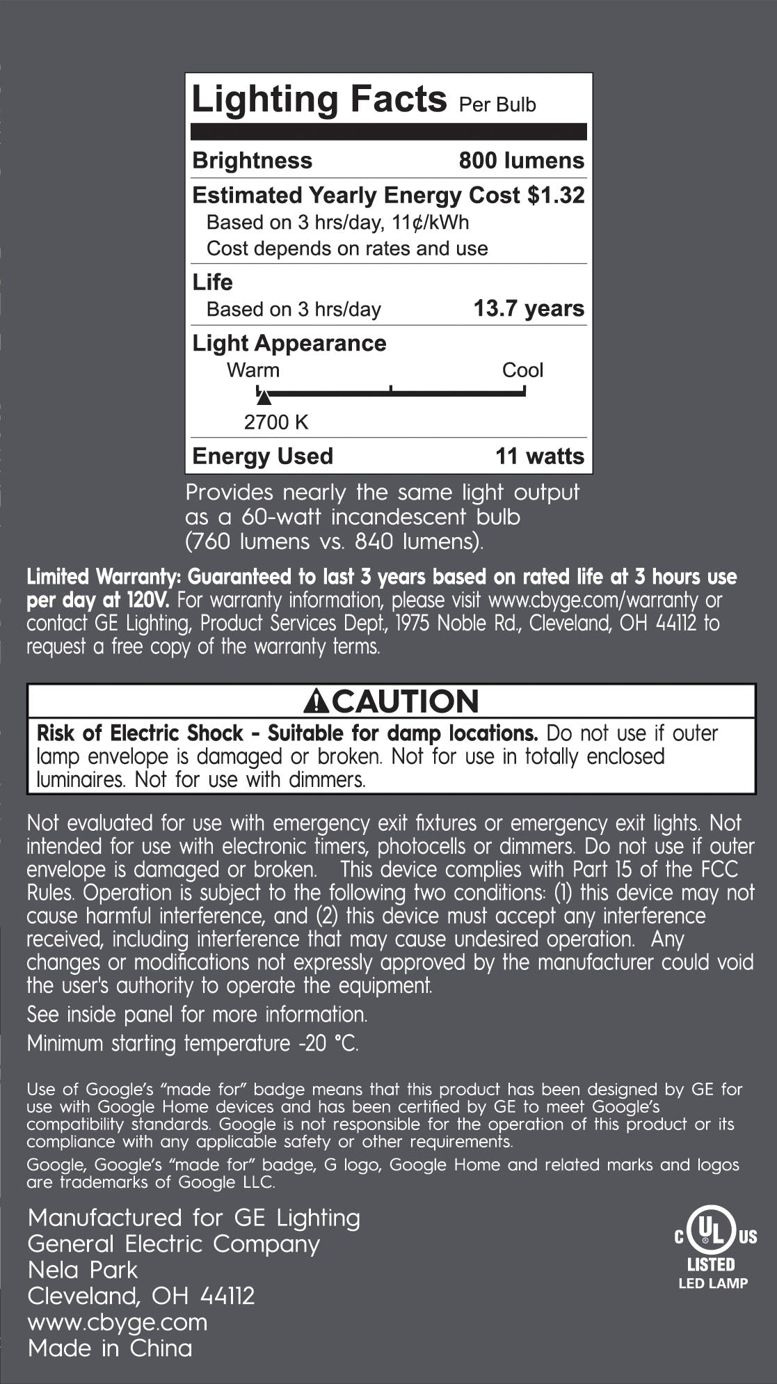 GE CYNC Smart LED Indoor BR30 Floodlight Bulb， Full Color， 180 Degree Beam Spread