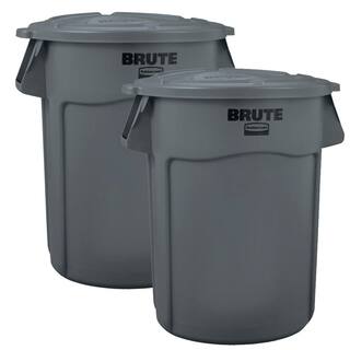 Rubbermaid Commercial Products Brute 44 Gal. Grey Round Vented Trash Can (2-Pack) 2031187-2