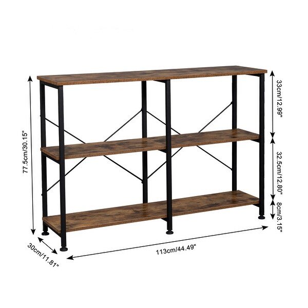 3-Tier Console Sofa Table， Industrial Foyer Table for Living Room， Entry Way， Hallway， Rustic Brown RT - 44.5