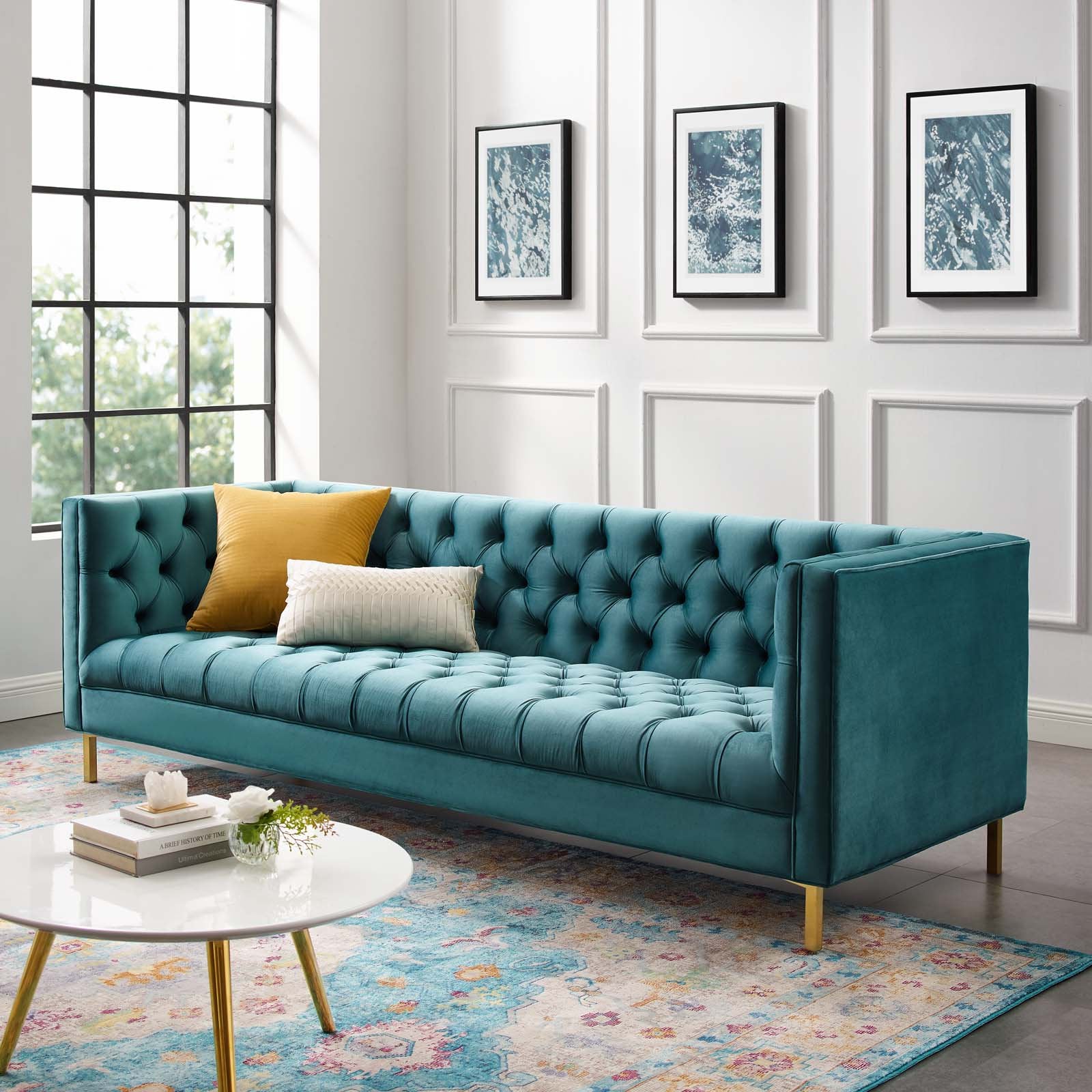 Delight Tufted Button Performance Velvet Sofa-EEI-3455